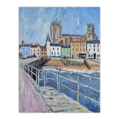 Image of Artery8 Bridlington Pier Shore Painting Yorkshire Sunny Living Room Large Wall Art Poster Print Thick Paper 18X24 Inch