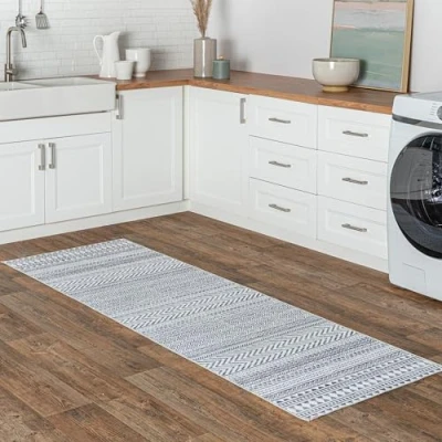 Image of nuLOOM 2&#039; x 8&#039; SpinClean Machine Washable Stain Resistant Area Rug with Non Slip Backing, Low Profile for Living Room, Bedroom, and Dining Kira Grey