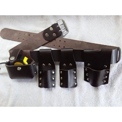 Image of Scaffolding Leather BBI Tool Work Belt with Set Spanner Ratchet Level TapePouch/Pockets/Frog (Belt &amp; 5 M Tape)