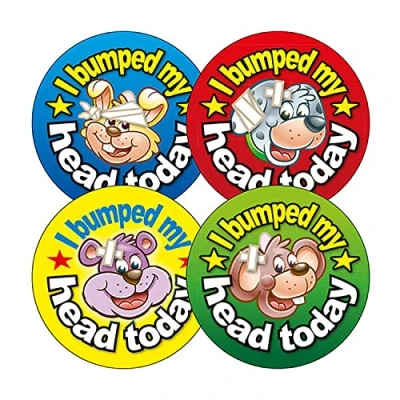 Image of 400 I Bumped My Head Today Childrens Pupils School Teachers Stickers 32mm Brainwaves Primary Teaching Services