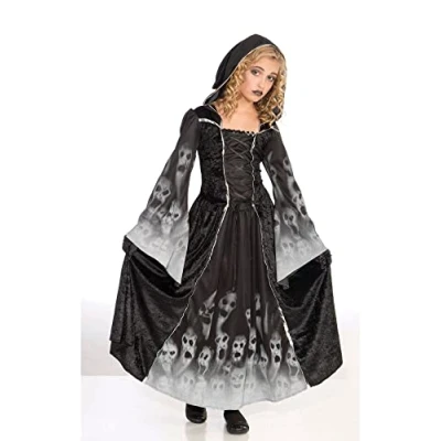 Image of Bristol Novelty CC190 Forgotten Souls Girls Costume For Kids Black, White, Age 8 10 years old