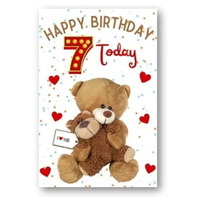 Image of Second Ave 7th Birthday Age 7 I Love You Bear Cute Happy Card Greetings