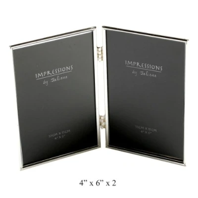 Image of 4&quot; x 6&quot; Impressions Silver Plated Thin Double Photo Frame