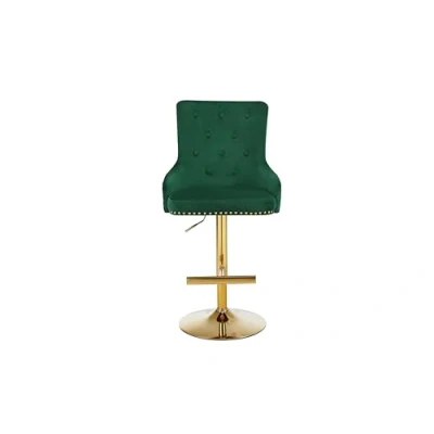 Image of FEFE Velvet Upholstery 360 Degree Swivel Breakfast High Bar Home Kitchen Pub Stools Chair Seat With Gas Lift &amp; Metal Base (1, Green)