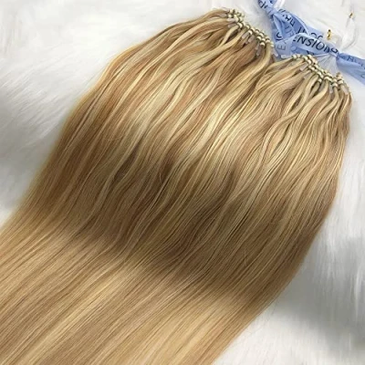 Image of GOOFIT Hair Extensions Micro Loop Human Remy Double Rings 1g/s 50s/pack (22&quot; #18/613 Ash Blonde Mix Bleach Blonde)