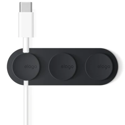 Image of elago Magnetic Cable Managment Buttons, Organize 3 Cables, Powerful Magnets, Reusable Sticker Attaches to Surface, Desk Organization (Black)
