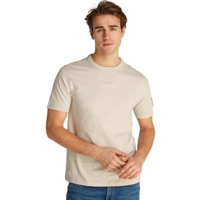 Image of Calvin Klein Jeans Badge Regular TEE Basic Tshirt, Men&#039;s, Size: Medium, Oatmeal