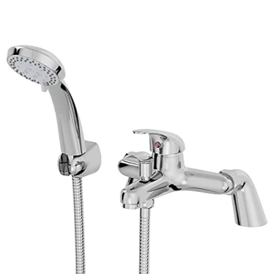 Image of Architeckt® Essentials Bathroom Bath Shower Mixer Tap Handset Hose Attachment Round Single Lever Handle for Bathtub Modern, Chrome