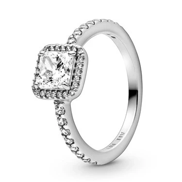 Image of PANDORA Signature Women&#039;s Sterling Silver Sparkle and Hearts Cubic Zirconia Ring, Size 52, No Box
