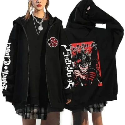 Image of xhomeshop Black Clover Cosplay Sweatshirt Bull Emblem Zip Hoodie Cardigan Casual Streetwear Asta for Men Women
