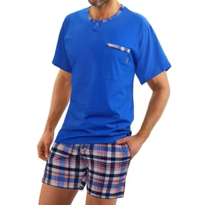 Image of Sesto Senso Mens Pjs Set Cotton Pyjama Short Sleeve Top &amp; Bottom Sleepwear Nightwear M Jasiek cornflower blue