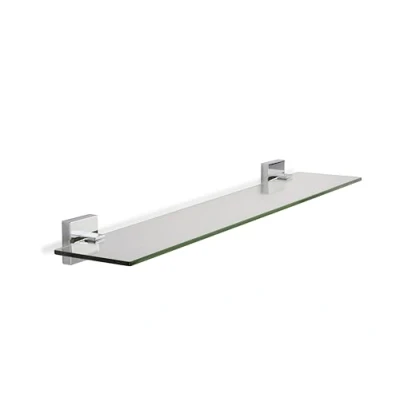 Image of Croydex Flexi Fix Easy to Fit Cheadle Chrome Plated Square Design Glass Shelf