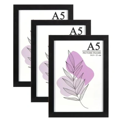 Image of Baoee Black Picture frame A5 with Mount,Set of 3, photo acrylic glass,A5 Frame,A5 Poster certificate frame,Freestanding and Wall Mountable