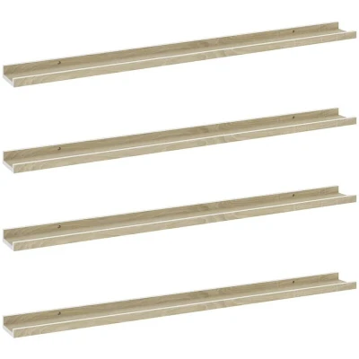 Image of vidaXL MDF Wall Shelves in White &amp; Sonoma Oak 100x9x3 cm Floating Display Ledges for Home Office Decor, Set of 4