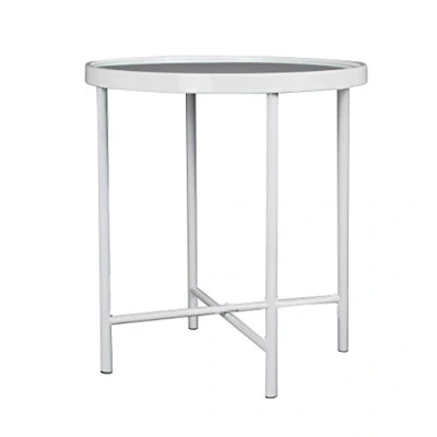 Image of ASPECT Alario Top Round Side/End Lamp Table (42.5 diax47cm, White/Mirror) ST64W
