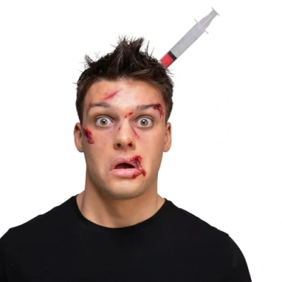 Image of Wicked Costumes Adult Syringe In The Head Prop Fancy Dress Accessory