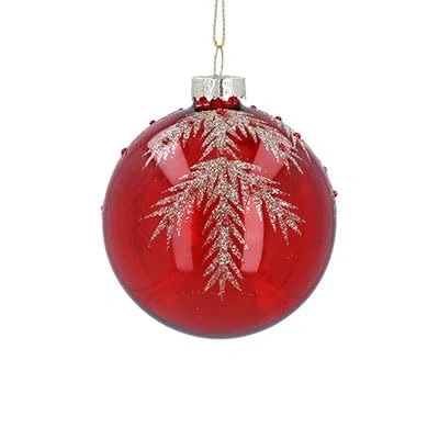 Image of Gisela Graham Clear Red Glass Bauble with Gold Leaves