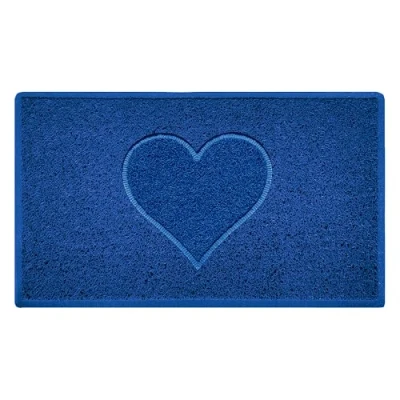 Image of Nicoman Heart Embossed Shape Entrance Door Mat Dirt Trapper Washable Barrier Doormat Indoor or Outdoor (Medium, Blue, 75 x 44cm)