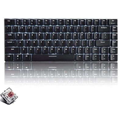 Image of Mechanical Keyboard, USB Cable Wired Gaming White LED Backlit, 82 Keys Anti Ghosting Compact Ergonomic Computer Keypad, Comfortable Durable and Quick Responsive(Brown Switches, Black)