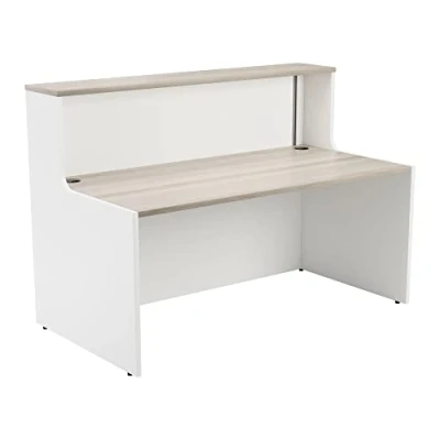 Image of Office Hippo Reception Desk Unit, Table, Office, Grey Oak Top, White Base, 146 x 89 116.5
