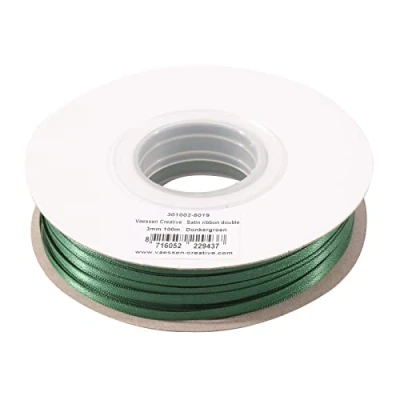Image of Vaessen Creative Satin Ribbon, Dark Green, 3mm x 100m Double Sided Shine for Card Making, Scrapbooks, Gift Wrapping and Other Craft Projects