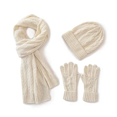Image of Villand 3 in 1 Womens Wool Hat Gloves &amp; Scarf Winter Set, Piece Cable Knitted Beanie for Women with Gift Box (Beige)