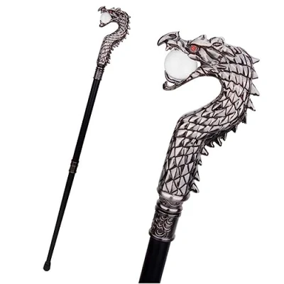 Image of Vintage Walking Sticks for Men 36inch Fancy Dress Cane Dragon Head Victorian Style Men&#039;s Ladies Silver Antique Aid
