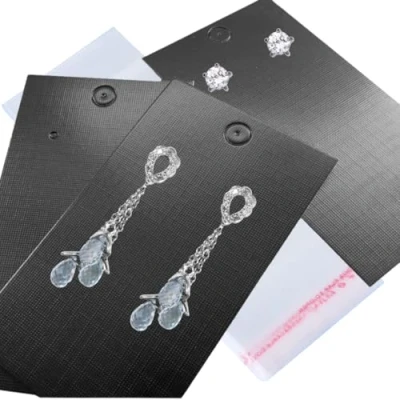 Image of 100 x Jewellery Display Cards Earring Black With Self Adhesive Bags 9cm 5cm