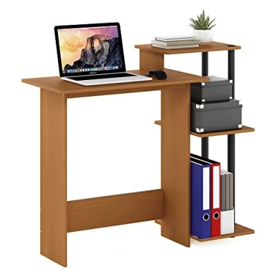 Image of Furinno Efficient Home Laptop Notebook Computer Desk, Study Writing Light Cherry/Black, 100.6 (W) x 85.3 (H) 39.6 (D) cm