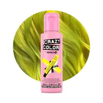 Image of Crazy Color Caution UV Semi Permanent Hair Dye. Highly Pigmented Neon Yellow Conditioning &amp; Oil Nourishing Vegan Formula No Bleach or Ammonia 100ml