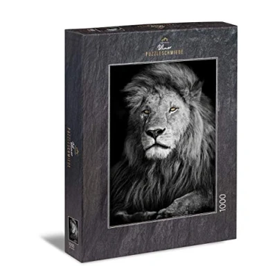 Image of Ulmer Puzzleschmiede puzzle &quot;The Lion&quot; 1000 pieces jigsaw powerful lion on black background