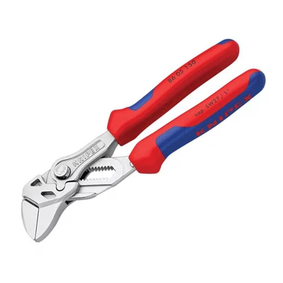 Image of Knipex pliers wrench and a in single tool chrome plated, with multi component grips 150 mm (self service card/blister) 86 05 SB