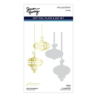 Image of Spellbinders Glimmer Hot Foil Plate &amp; Die By Simon Hurley Retro Ornaments Joyful Christmas GLP362