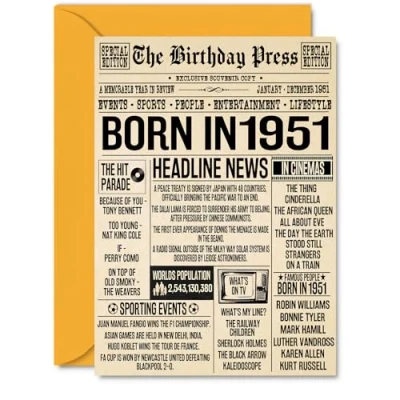 Image of 73rd Birthday Cards for Women Men Born In 1951 Newspaper Happy 73 Card Grandma Grandad Nan Vintage Retro Back 1951, A5 Seventy Three Third Bday Greeting