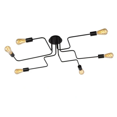 Image of Lester Classic Flush Ceiling Light 6xE27 Black