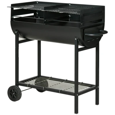Image of Outsunny Trolley Charcoal BBQ Barbecue Grill Cooker Patio Outdoor Garden Heating Heat Smoker with Wheels, Black 90 x 45 96cm
