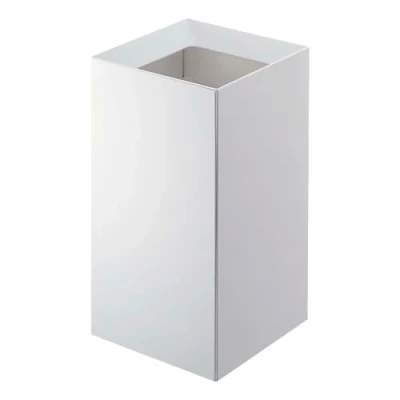 Image of YAMAZAKI Home Trash Can Modern Open Top Garbage Waste Bin Basket with Handle, Plastic, Short, 2.4 gallons, 9 liters, Handles, Lid, No Assembly Req., White