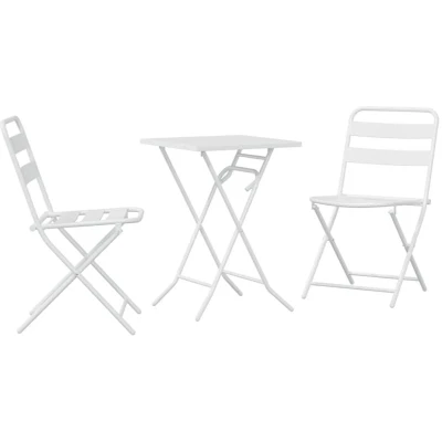 Image of vidaXL 3 Piece Folding Bistro Set White Steel
