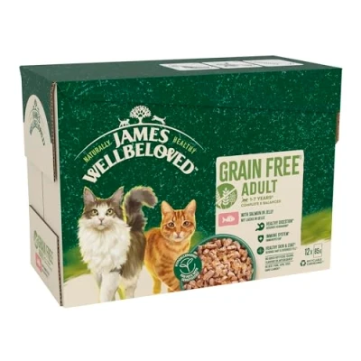 Image of James Wellbeloved Grain Free Adult Cat Food with Salmon in Jelly Pouch 12 x 90 g