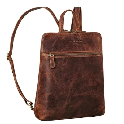 Image of STILORD &#039;Doris&#039; Leather Backpack Womens Vintage Daypack Small Rucksack Women Back Bag Hiking Backpack, Colour:prestige brown