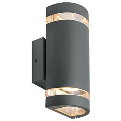 Image of Long Life Lamp Company Double Outdoor Wall Light Up Down Grey Exterior Lantern Waterproof Clear Diffuser with GU10 4w Warm ZLC336BK