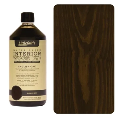 Image of Littlefair&#039;s Wood Stain Water Based 1 LTR Indoor Furniture Light &amp; Dark Finishes Special Non Toxic Eco Friendly Formula for Crafts Colour: English Oak