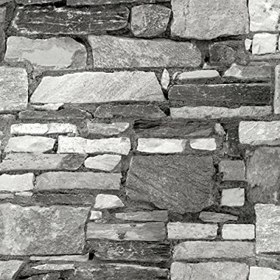 Image of Realistic 3D Vintage Brick Effect Rustic Stone Grey Textured Vinyl Wallpaper (Stone Slate AL1014)