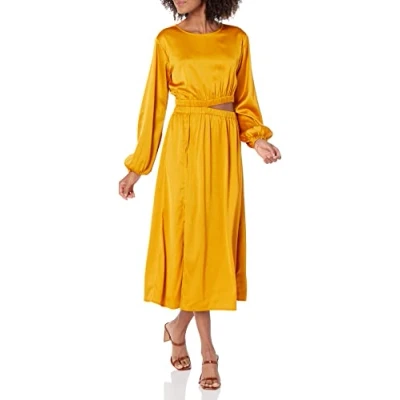 Image of The Drop Women&#039;s Jacob Long Sleeve Cutout Midi Dress, Golden Yellow, 5XL Plus