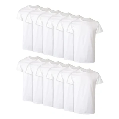 Image of Hanes Men&#039;s Cotton, Moisture Wicking Crew Tee Undershirts, Multi Packs, White, S (Pack of 12)