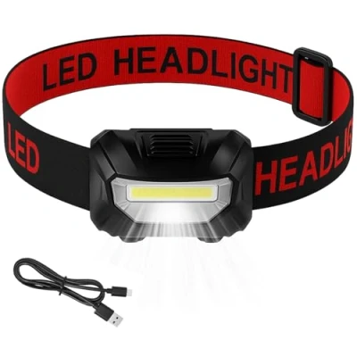 Image of Head Torch Rechargeable, Xndryan COB LED Headlamp Super Bright Headlight 3 Modes &amp; Adjustable Angle, Lightweight Headtorch for Cycling, Running, Camping, Fishing