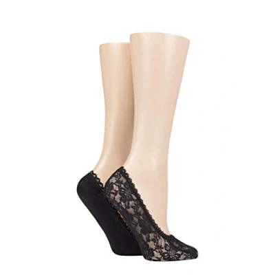Image of Women&#039;s 2 Pair Elle Lace and Wrapover Shoe Liners Black 4 8 Ladies