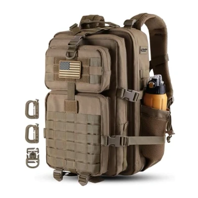 Image of Hannibal Tactical 45L/28L MOLLE Assault Backpack, Backpack Military Army Camping Rucksack with Bottle Holder, Coyote, 45L US