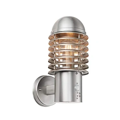 Image of Louvre Modern IP44 Rated Outdoor Garden Security PIR Motion Sensor Brushed Stainless Steel Weatherproof Wall Light