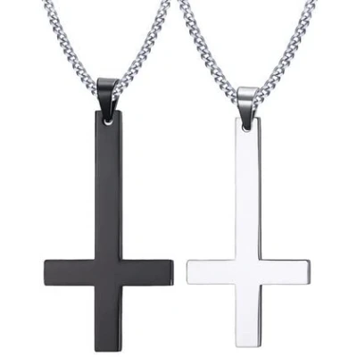 Image of The Purple Spell Stainless Steel Petrine Cross Necklace Inverted Pendant St Peter for Him Her (Silver)